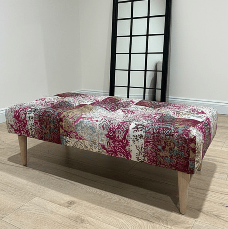 PREMIUM Elle PRINTED PATTERN FABRIC FOOTSTOOL POUFFE FOOTREST TABLE - ISTOOLS