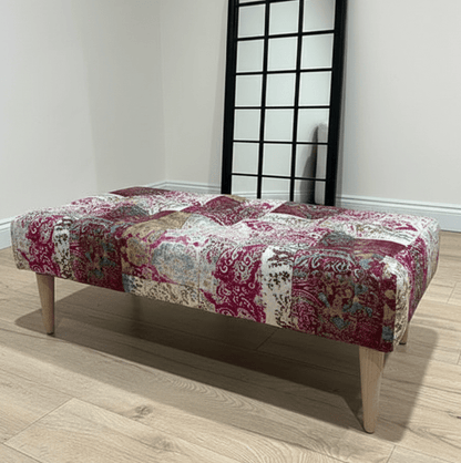 PREMIUM Elle PRINTED PATTERN FABRIC FOOTSTOOL POUFFE FOOTREST TABLE - ISTOOLS