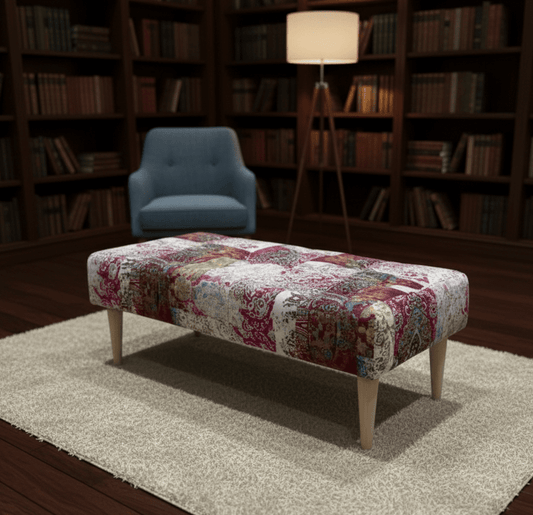 Premium Elle patterned fabric footstool ottoman pouffe for living room - ISTOOLS