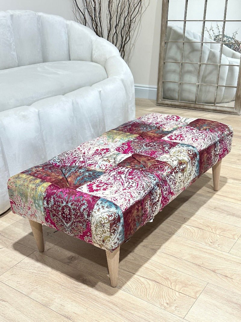PREMIUM Elle PRINTED PATTERN FABRIC FOOTSTOOL POUFFE FOOTREST TABLE - ISTOOLS