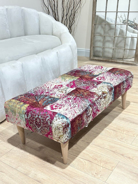 PREMIUM Elle PRINTED PATTERN FABRIC FOOTSTOOL POUFFE FOOTREST TABLE - ISTOOLS
