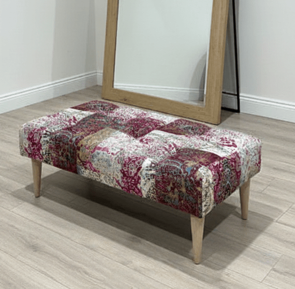 PREMIUM Elle PRINTED PATTERN FABRIC FOOTSTOOL POUFFE FOOTREST TABLE - ISTOOLS