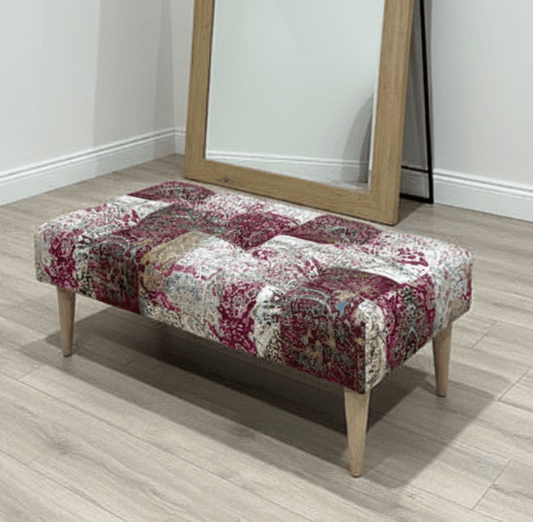 Multi-use footstool ottoman pouffe with cushioned top and wooden legs - ISTOOLS