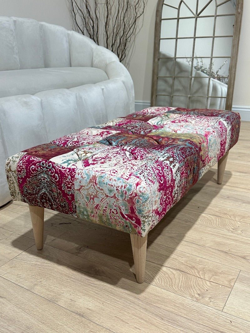 PREMIUM Elle PRINTED PATTERN FABRIC FOOTSTOOL POUFFE FOOTREST TABLE - ISTOOLS