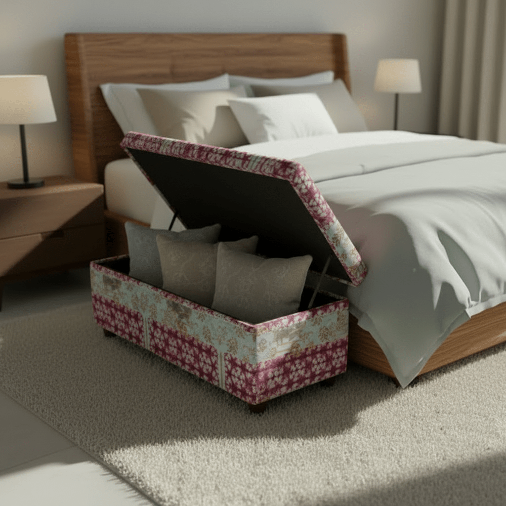 Premium End of Bed Storage Bench Smooth Lid Designer Motif UK - ISTOOLS