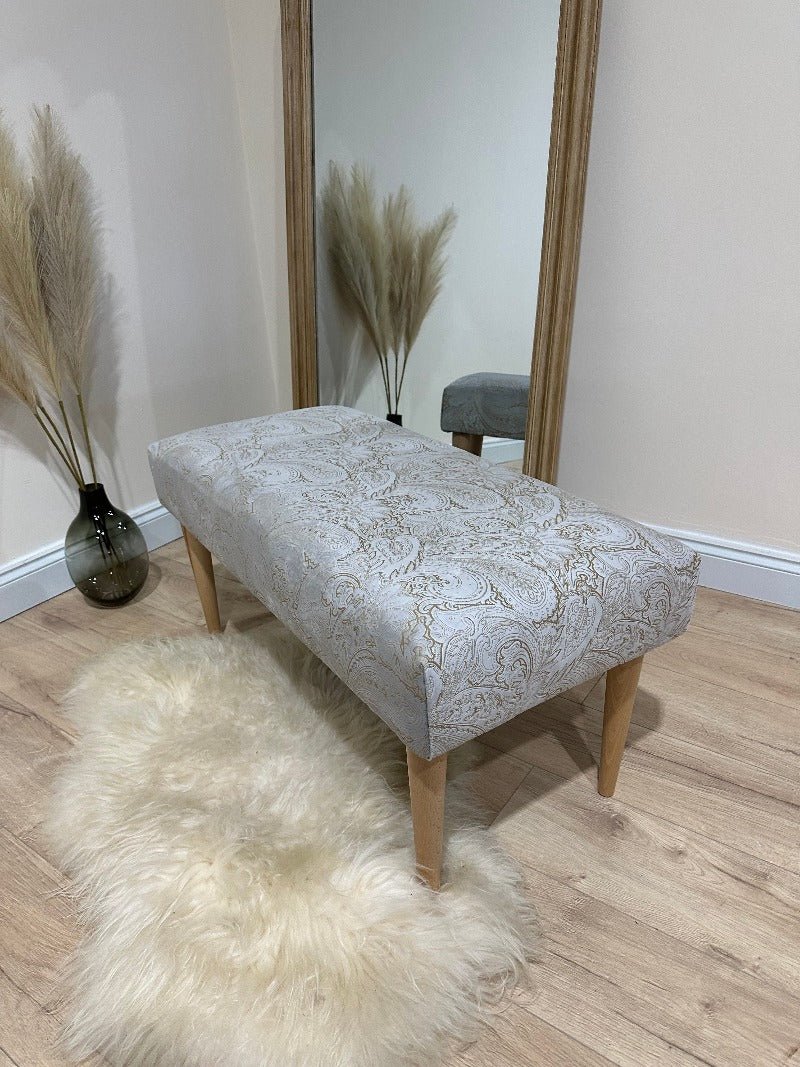 Premium floral patterned champagne colour coffee table bench footstool - ISTOOLS