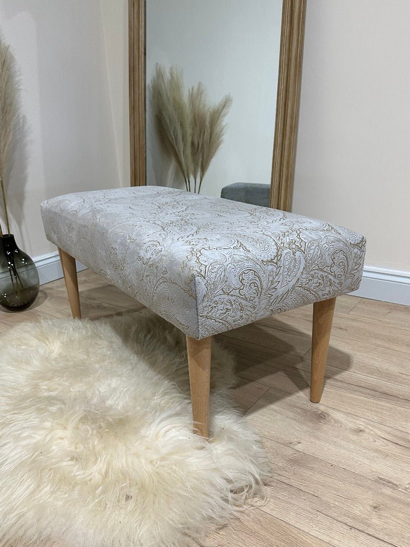 Premium floral patterned champagne colour coffee table bench footstool - ISTOOLS