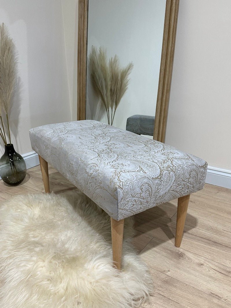 Premium floral patterned champagne colour coffee table bench footstool - ISTOOLS