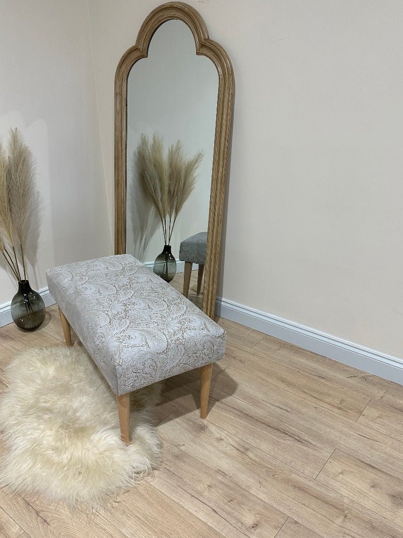 Premium floral patterned champagne colour coffee table bench footstool - ISTOOLS