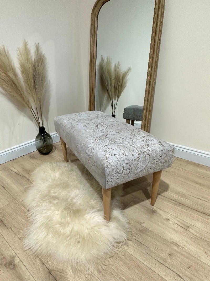 Premium floral patterned champagne colour coffee table bench footstool - ISTOOLS