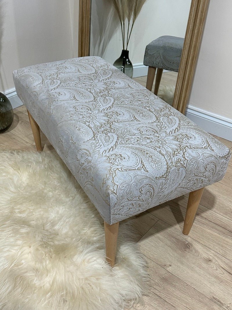 Premium floral patterned champagne colour coffee table bench footstool - ISTOOLS
