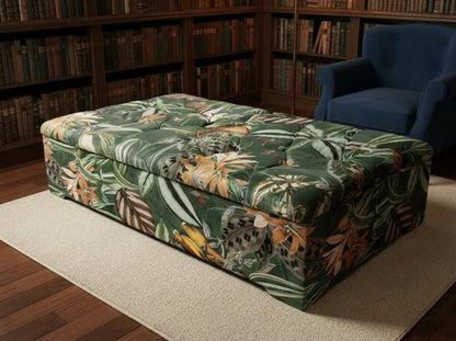 Premium Green Floral Large Square Ottoman | Storage Footstool Pouffe UK - ISTOOLS