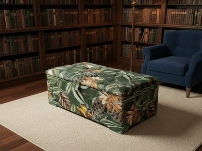 Premium Green Floral Large Square Ottoman | Storage Footstool Pouffe UK - ISTOOLS