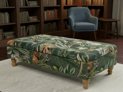 Premium Green Floral Velvet Ottoman Bench with Storage – Luxury Coffee Table & Pouffe Seating - ISTOOLS