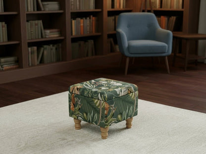 Premium Green Floral Velvet Ottoman Bench with Storage – Luxury Coffee Table & Pouffe Seating - ISTOOLS