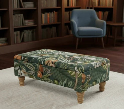 Premium Green Floral Velvet Ottoman Bench with Storage – Luxury Coffee Table & Pouffe Seating - ISTOOLS