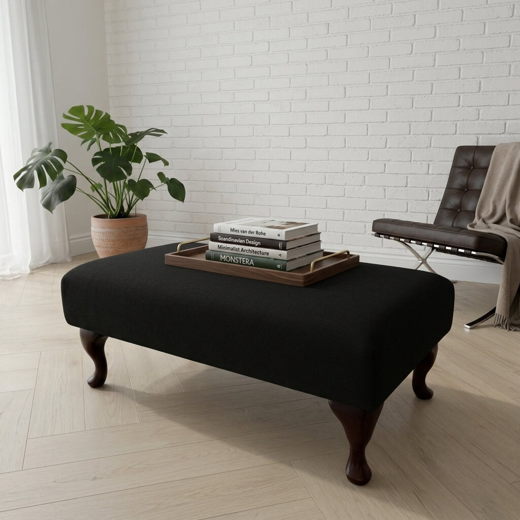 PREMIUM HANDCRAFTED FOOTSTOOL CUSTOM NON STORAGE OTTOMAN BESPOKE UPHOLSTERED SEATING PLAIN FABRIC LIVING ROOM COFFEE TABLE - ISTOOLS