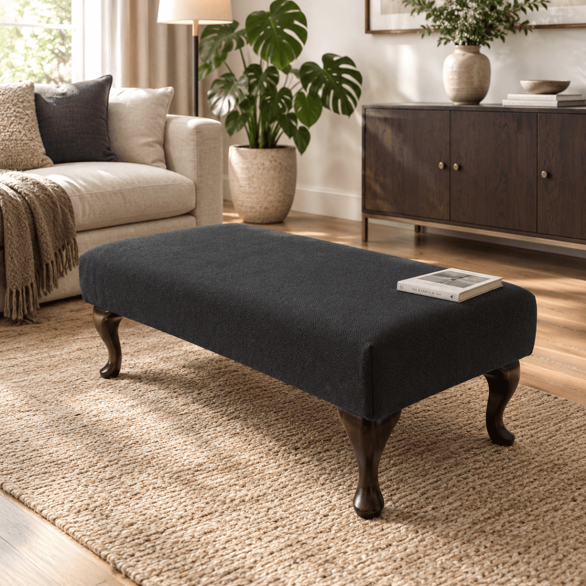 PREMIUM HANDCRAFTED FOOTSTOOL CUSTOM NON STORAGE OTTOMAN BESPOKE UPHOLSTERED SEATING PLAIN FABRIC LIVING ROOM COFFEE TABLE - ISTOOLS