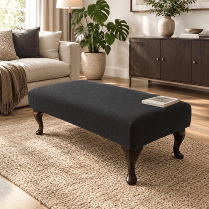 PREMIUM HANDCRAFTED FOOTSTOOL CUSTOM NON STORAGE OTTOMAN BESPOKE UPHOLSTERED SEATING PLAIN FABRIC LIVING ROOM COFFEE TABLE - ISTOOLS