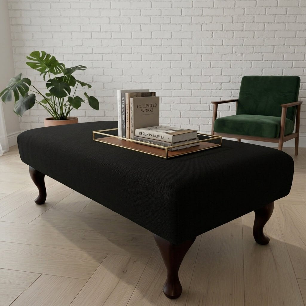 PREMIUM HANDCRAFTED FOOTSTOOL CUSTOM NON STORAGE OTTOMAN BESPOKE UPHOLSTERED SEATING PLAIN FABRIC LIVING ROOM COFFEE TABLE - ISTOOLS