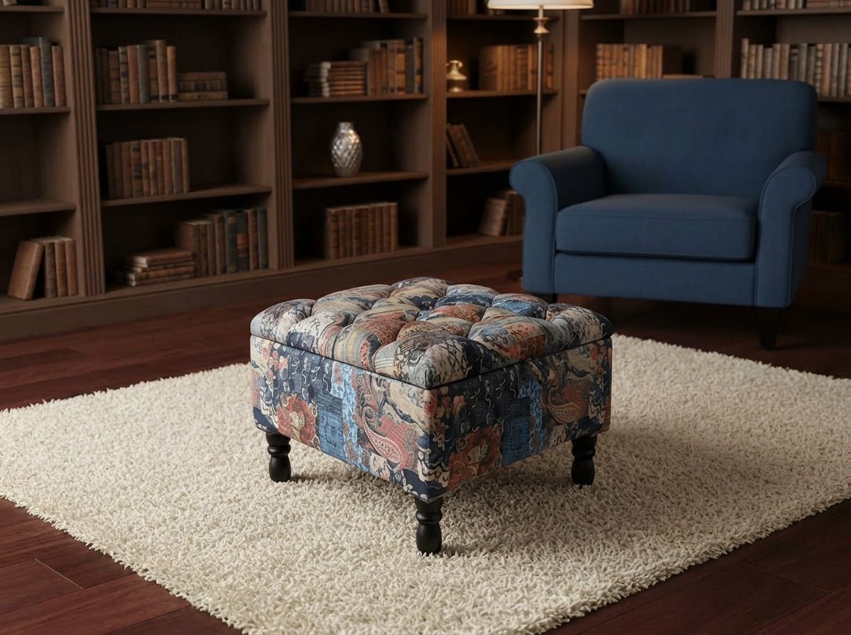 Premium Handmade Damask Multicolour Storage Ottoman Bench – UK Storage Seat & Coffee Table - ISTOOLS