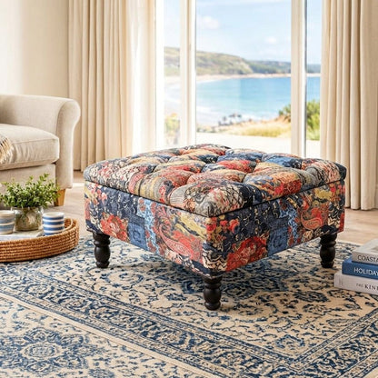 Premium Handmade Damask Multicolour Storage Ottoman Bench – UK Storage Seat & Coffee Table - ISTOOLS