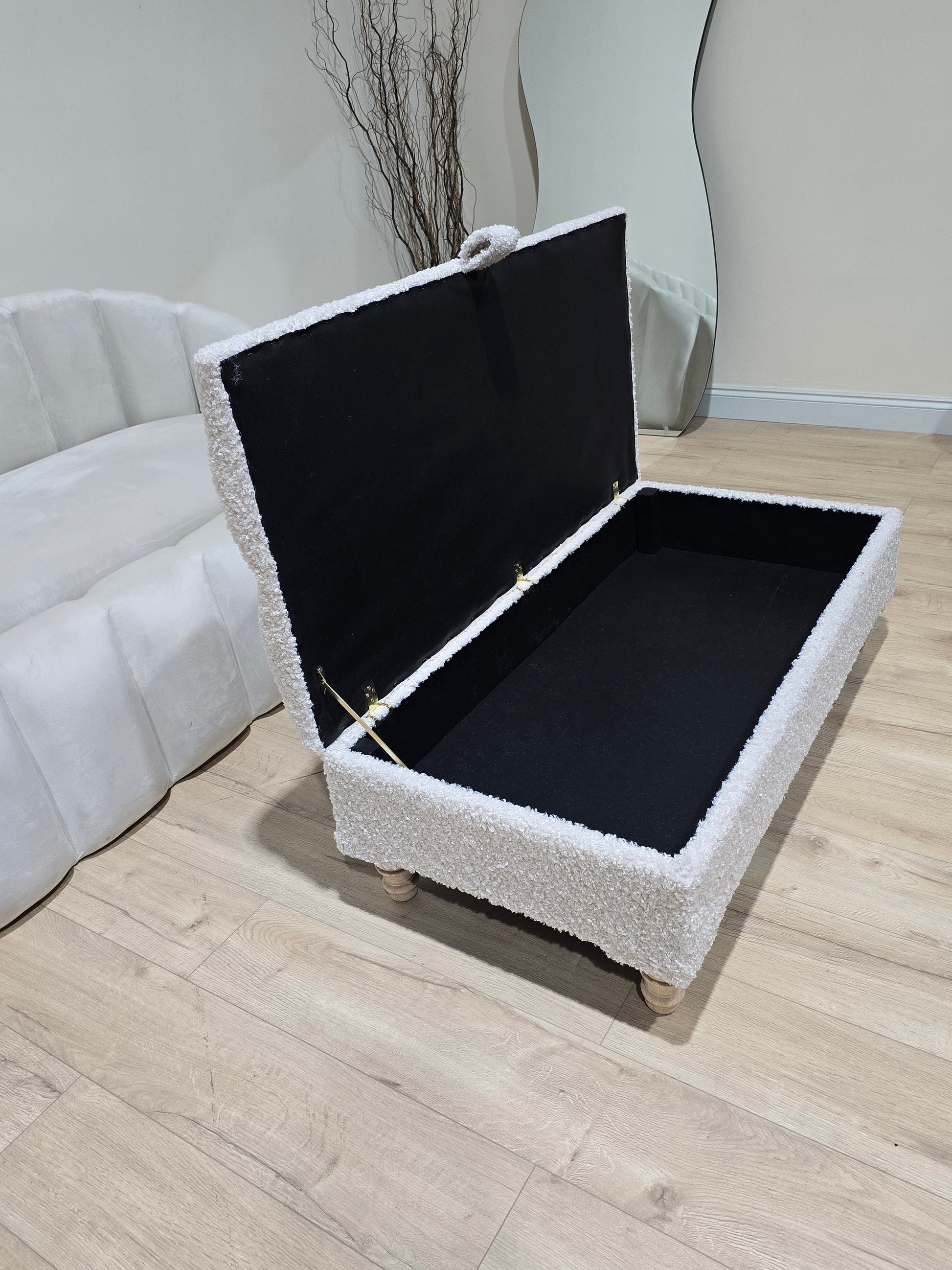 Premium large Teddy Bear Fluffy Creamy White Plain Top Footstool Coffee Table - ISTOOLS