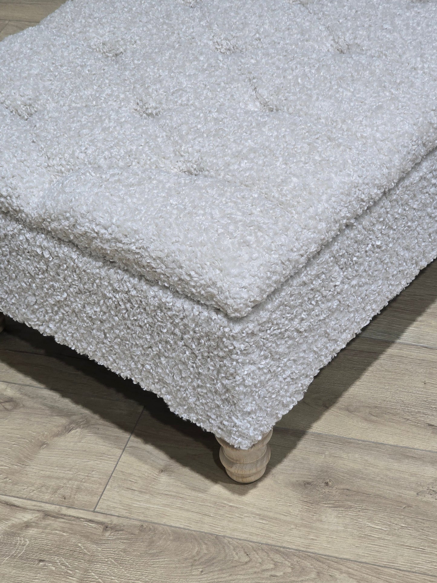 Premium large Teddy Bear Fluffy Creamy White Plain Top Footstool Coffee Table - ISTOOLS