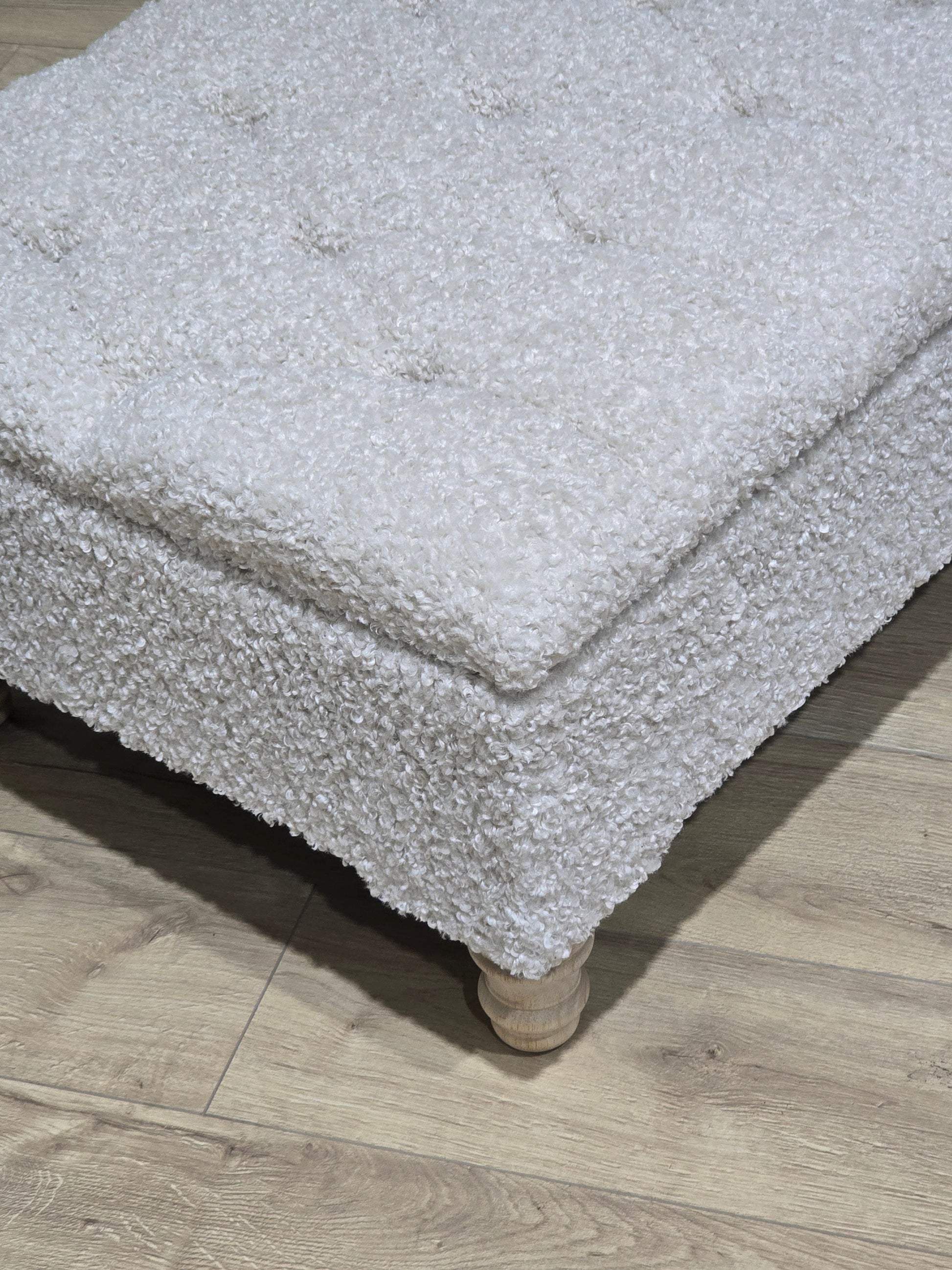 Premium large Teddy Bear Fluffy Creamy White Plain Top Footstool Coffee Table - ISTOOLS