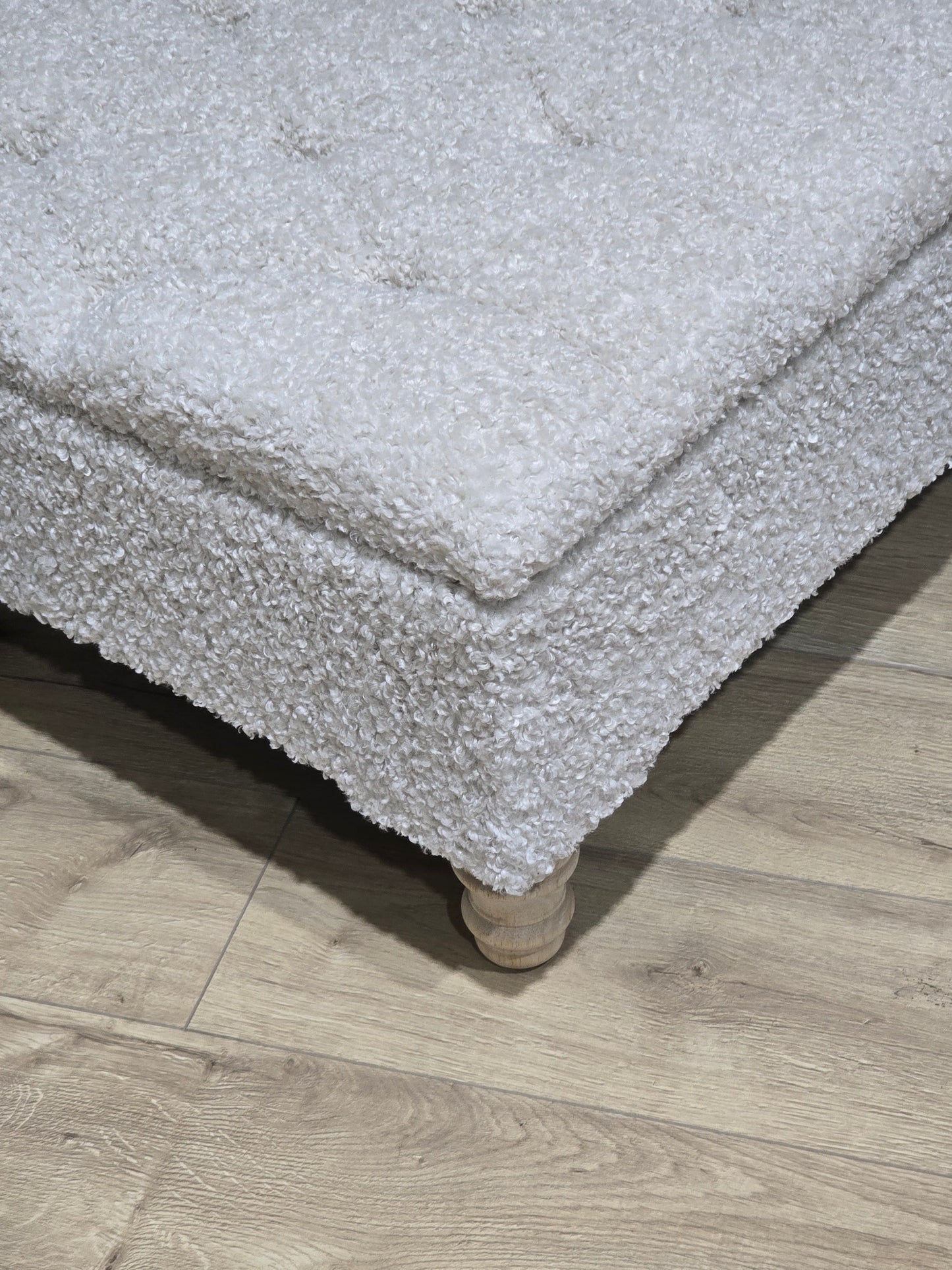 Premium large Teddy Bear Fluffy Creamy White Plain Top Footstool Coffee Table - ISTOOLS