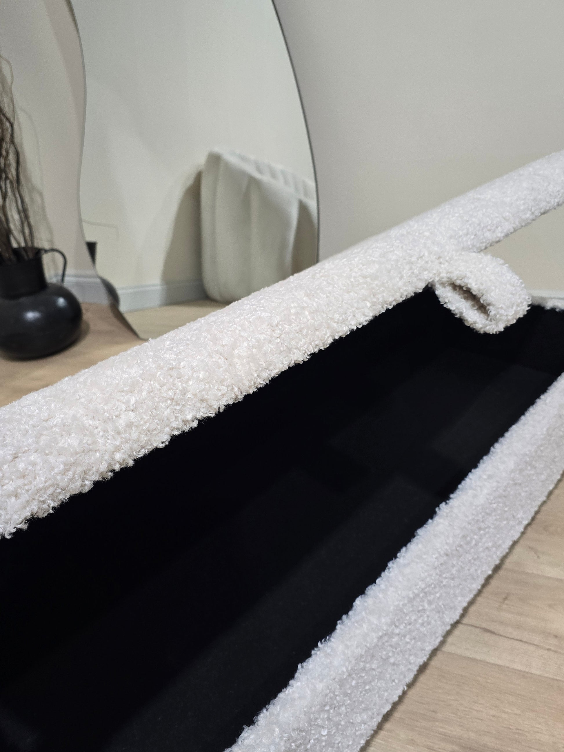 Premium large Teddy Bear Fluffy Creamy White Plain Top Footstool Coffee Table - ISTOOLS