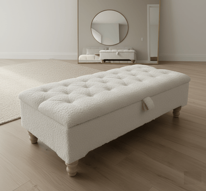 Premium large Teddy Bear Fluffy Creamy White Plain Top Footstool Coffee Table - ISTOOLS