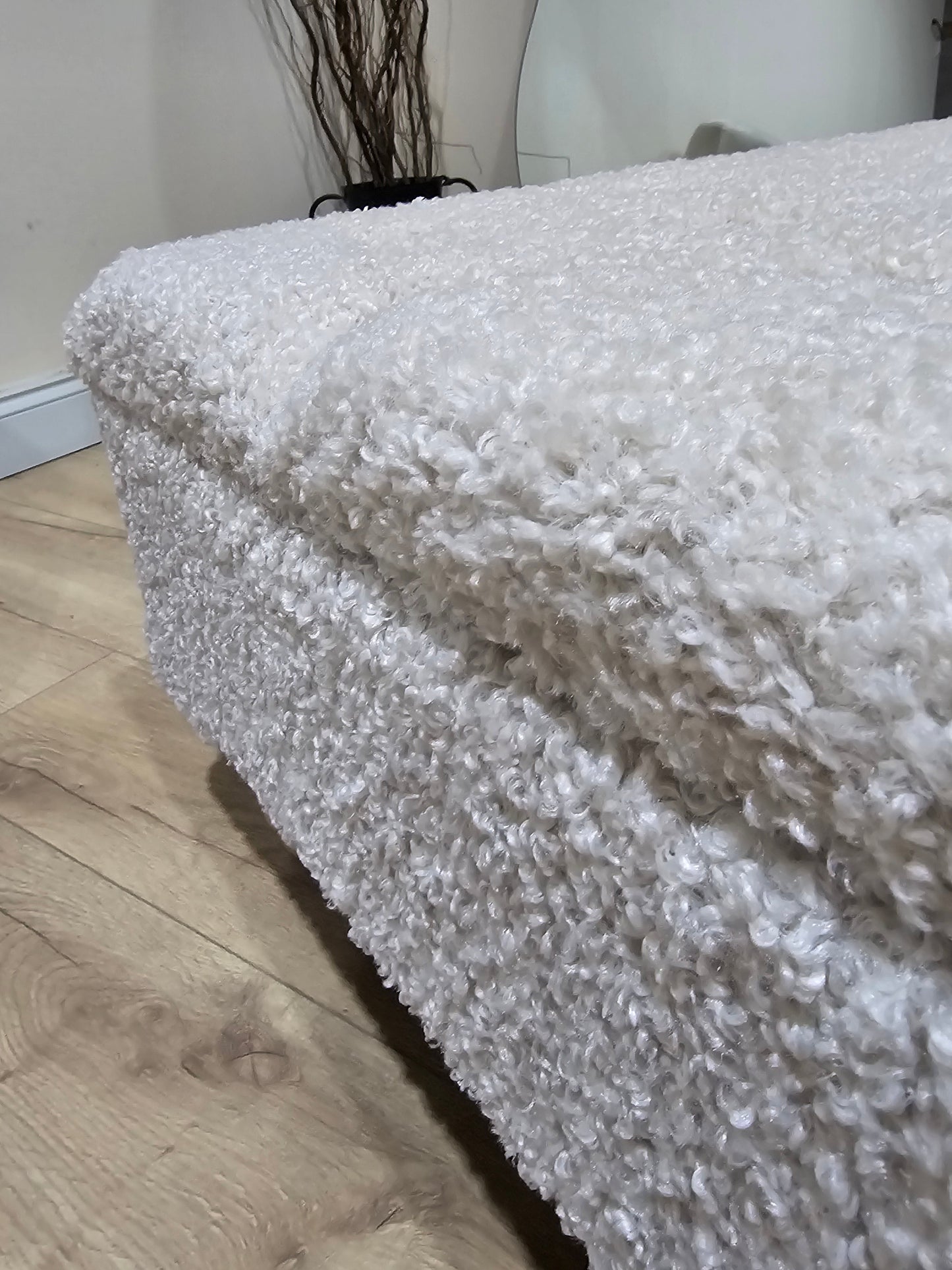 Premium large Teddy Bear Fluffy Creamy White Plain Top Footstool Coffee Table - ISTOOLS