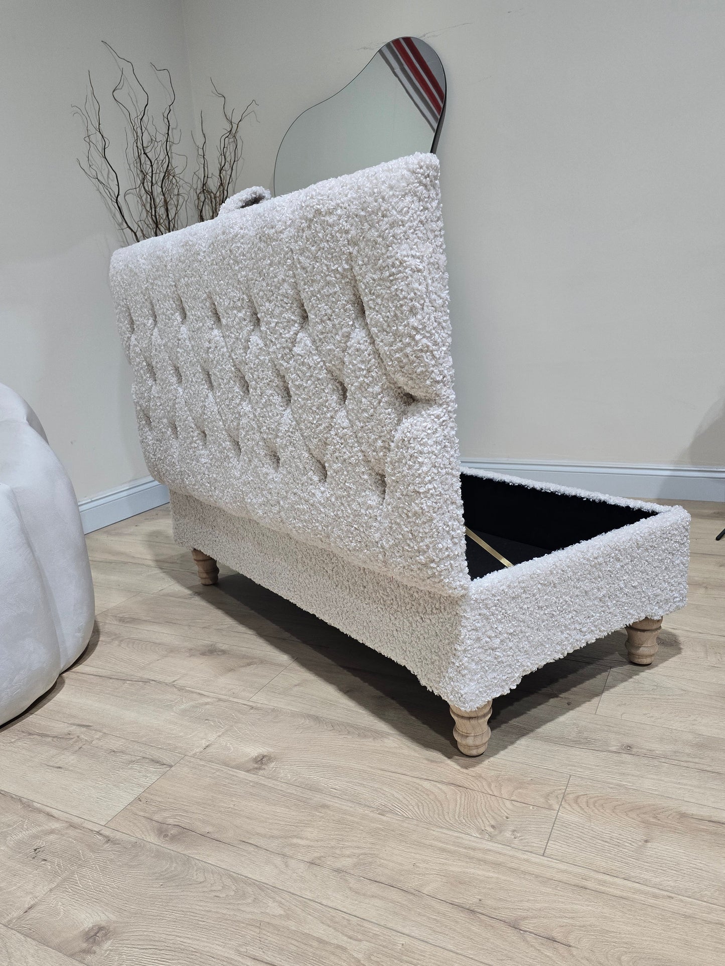 Premium large Teddy Bear Fluffy Creamy White Plain Top Footstool Coffee Table - ISTOOLS