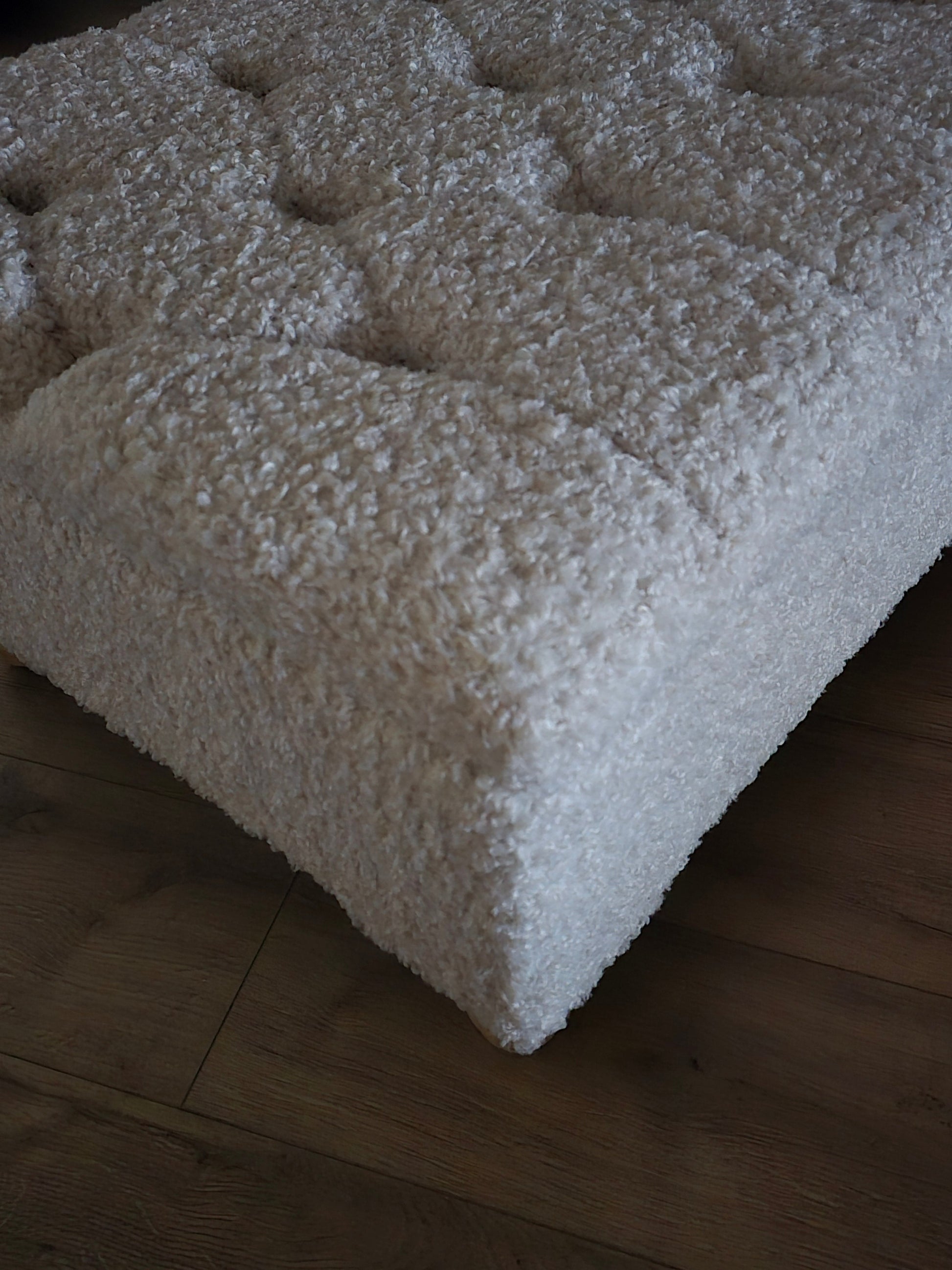 Premium large Teddy Bear Fluffy Creamy White Plain Top Footstool Coffee Table - ISTOOLS