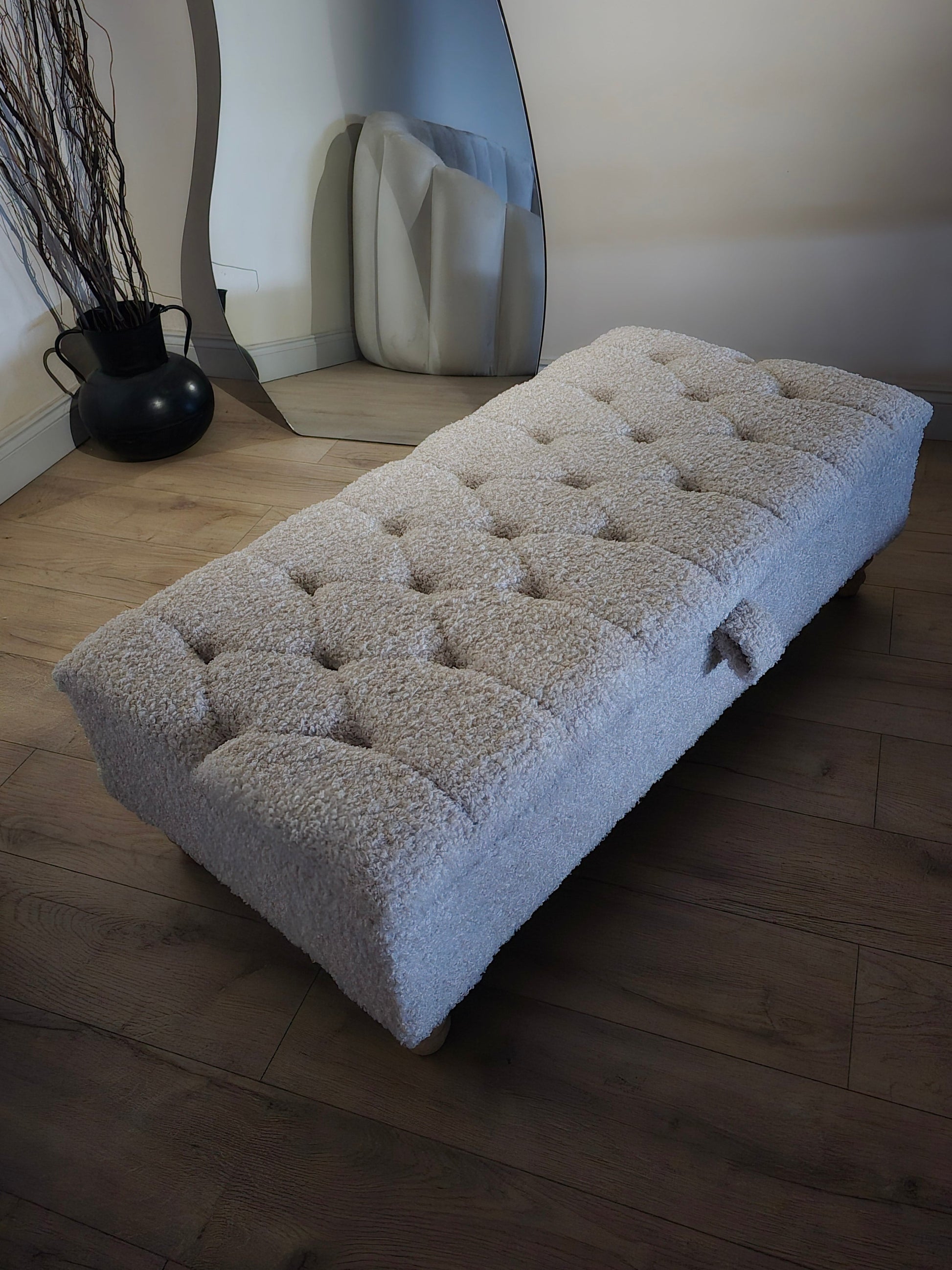 Premium large Teddy Bear Fluffy Creamy White Plain Top Footstool Coffee Table - ISTOOLS