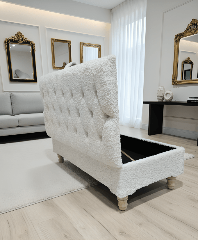 Premium large Teddy Bear Fluffy Creamy White Plain Top Footstool Coffee Table - ISTOOLS