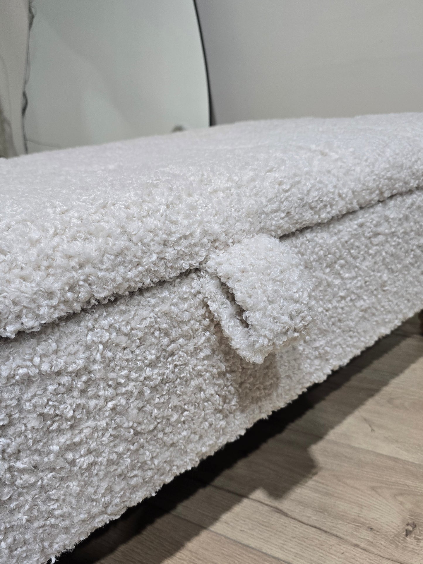 Premium large Teddy Bear Fluffy Creamy White Plain Top Footstool Coffee Table - ISTOOLS