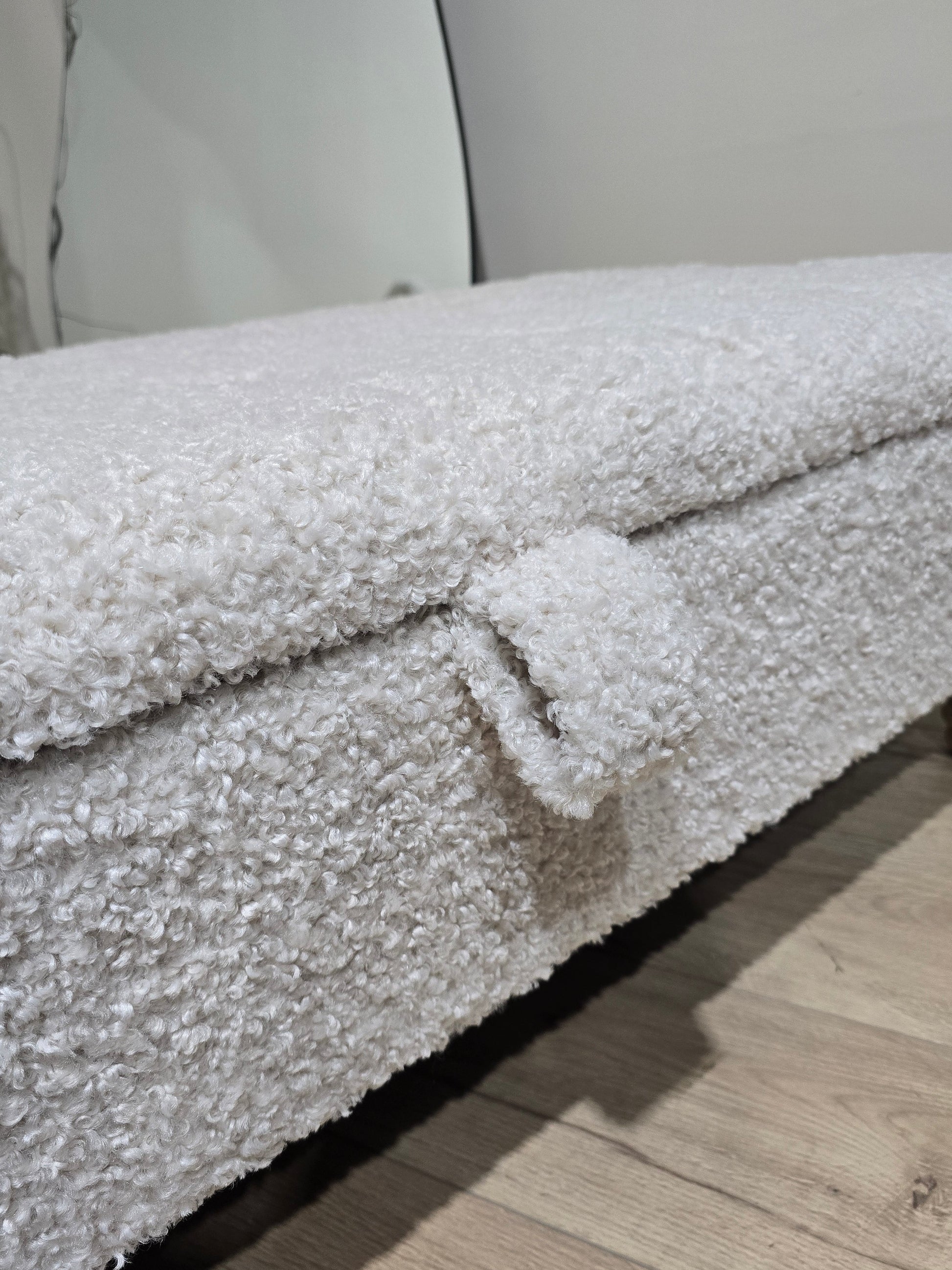 Premium large Teddy Bear Fluffy Creamy White Plain Top Footstool Coffee Table - ISTOOLS