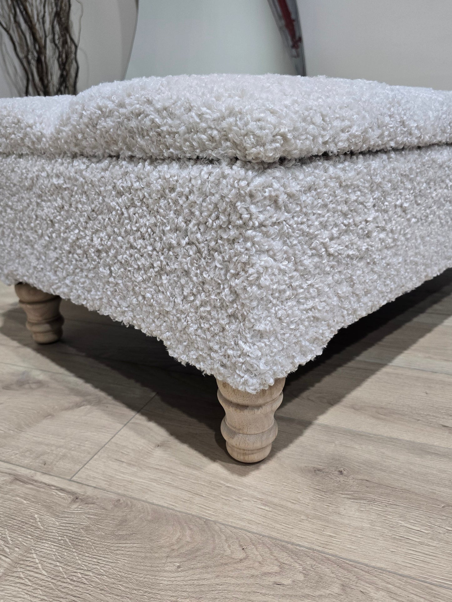 Premium large Teddy Bear Fluffy Creamy White Plain Top Footstool Coffee Table - ISTOOLS