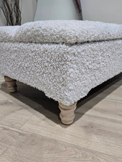 Premium large Teddy Bear Fluffy Creamy White Plain Top Footstool Coffee Table - ISTOOLS