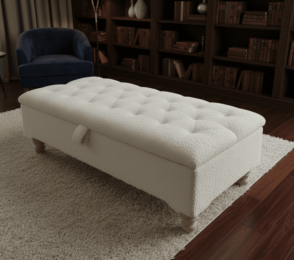 Premium large teddy bear footstool in fluffy creamy white plush - ISTOOLS