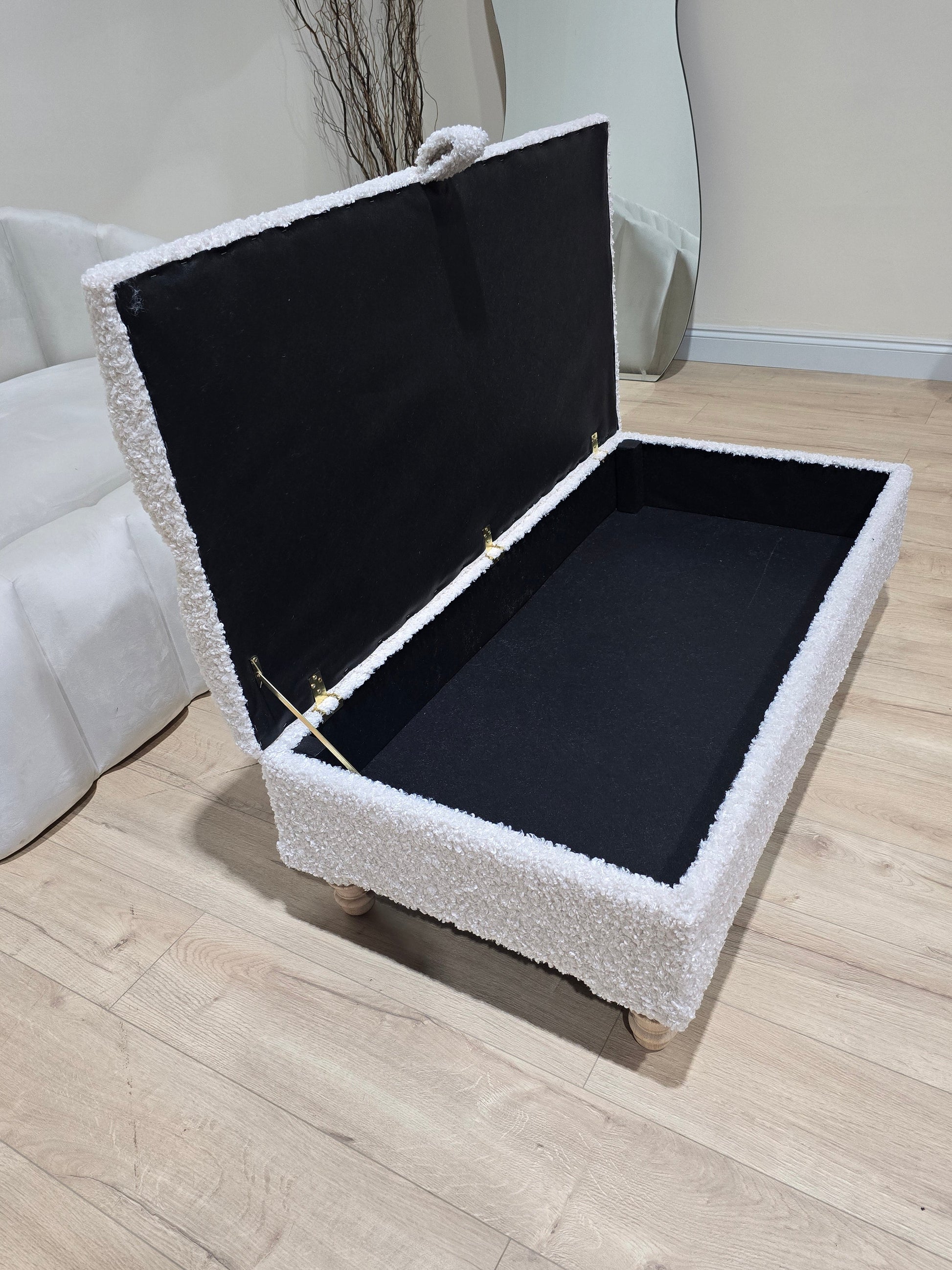 Premium large Teddy Bear Fluffy Creamy White Plain Top Footstool Coffee Table - ISTOOLS