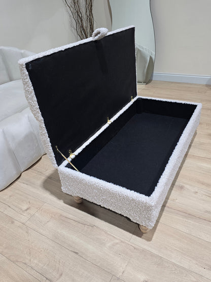 Premium large Teddy Bear Fluffy Creamy White Plain Top Footstool Coffee Table - ISTOOLS