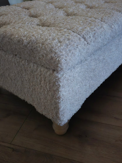 Premium large Teddy Bear Fluffy Creamy White Plain Top Footstool Coffee Table - ISTOOLS