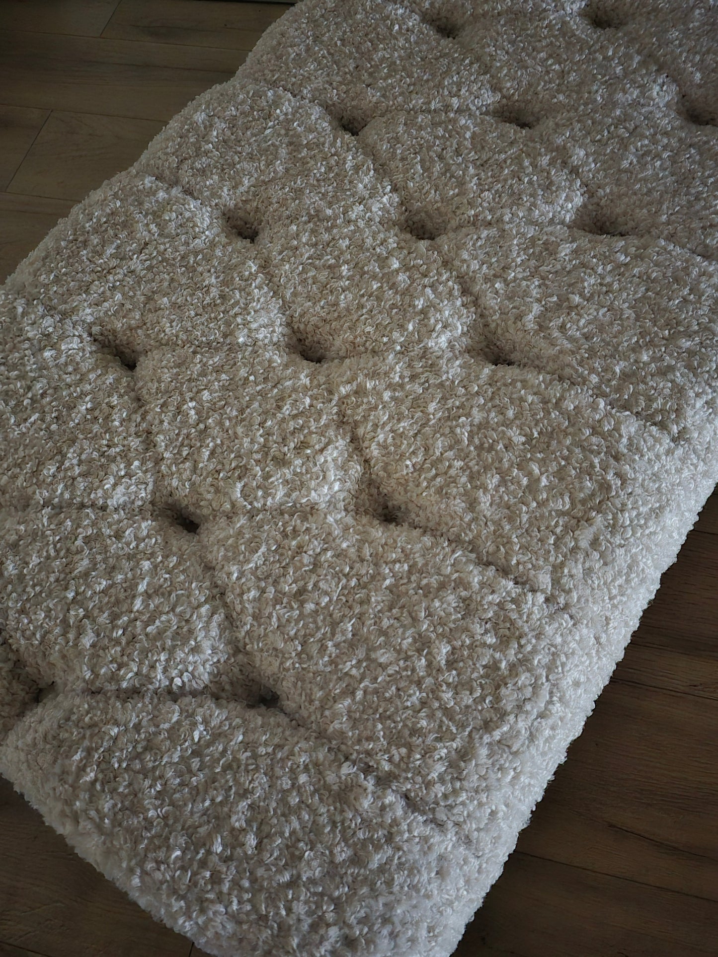 Premium large Teddy Bear Fluffy Creamy White Plain Top Footstool Coffee Table - ISTOOLS