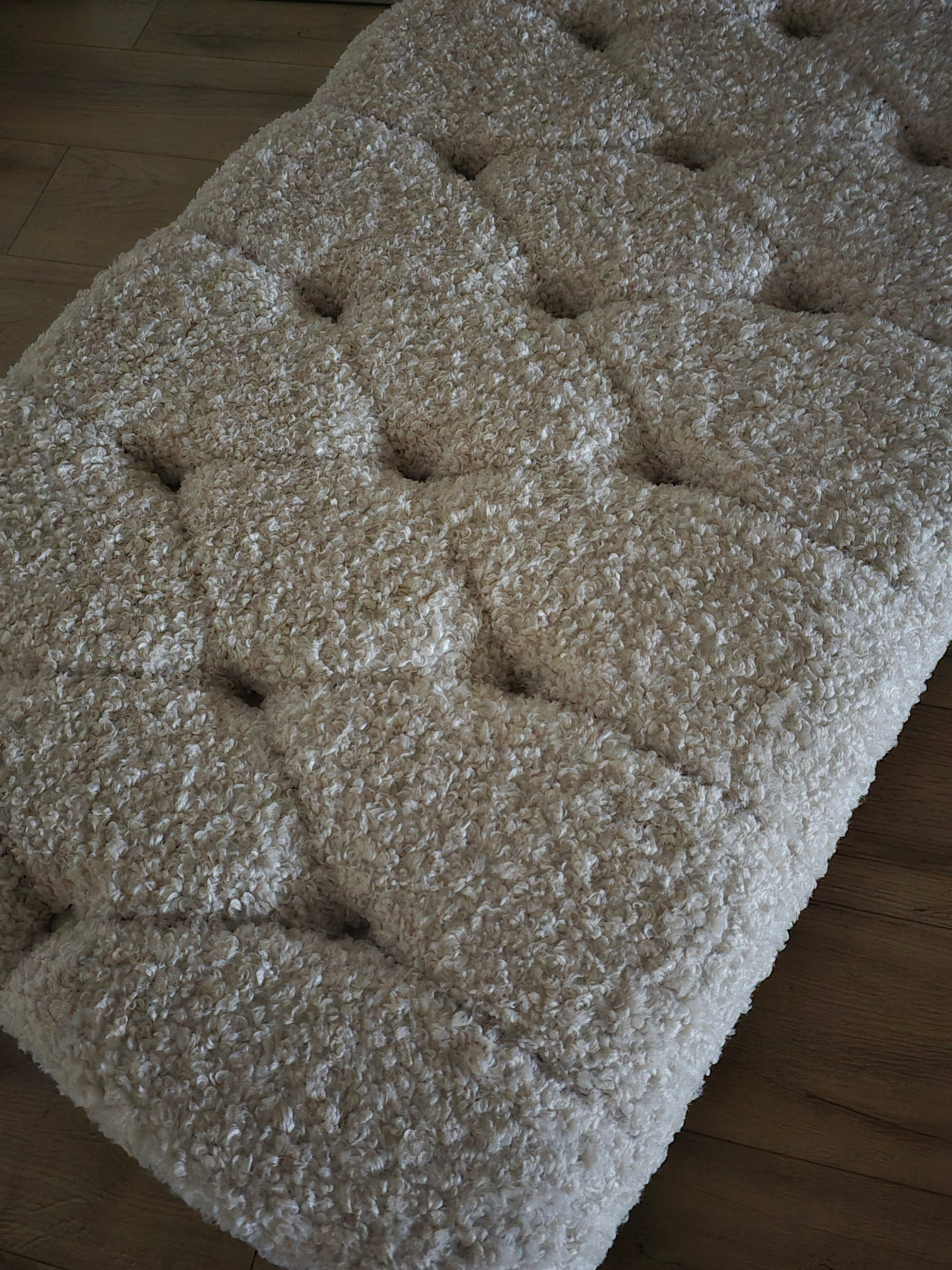 Premium large Teddy Bear Fluffy Creamy White Plain Top Footstool Coffee Table - ISTOOLS