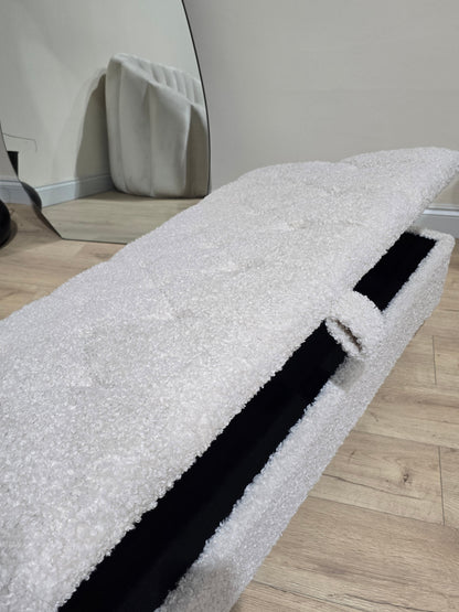 Premium large Teddy Bear Fluffy Creamy White Plain Top Footstool Coffee Table - ISTOOLS