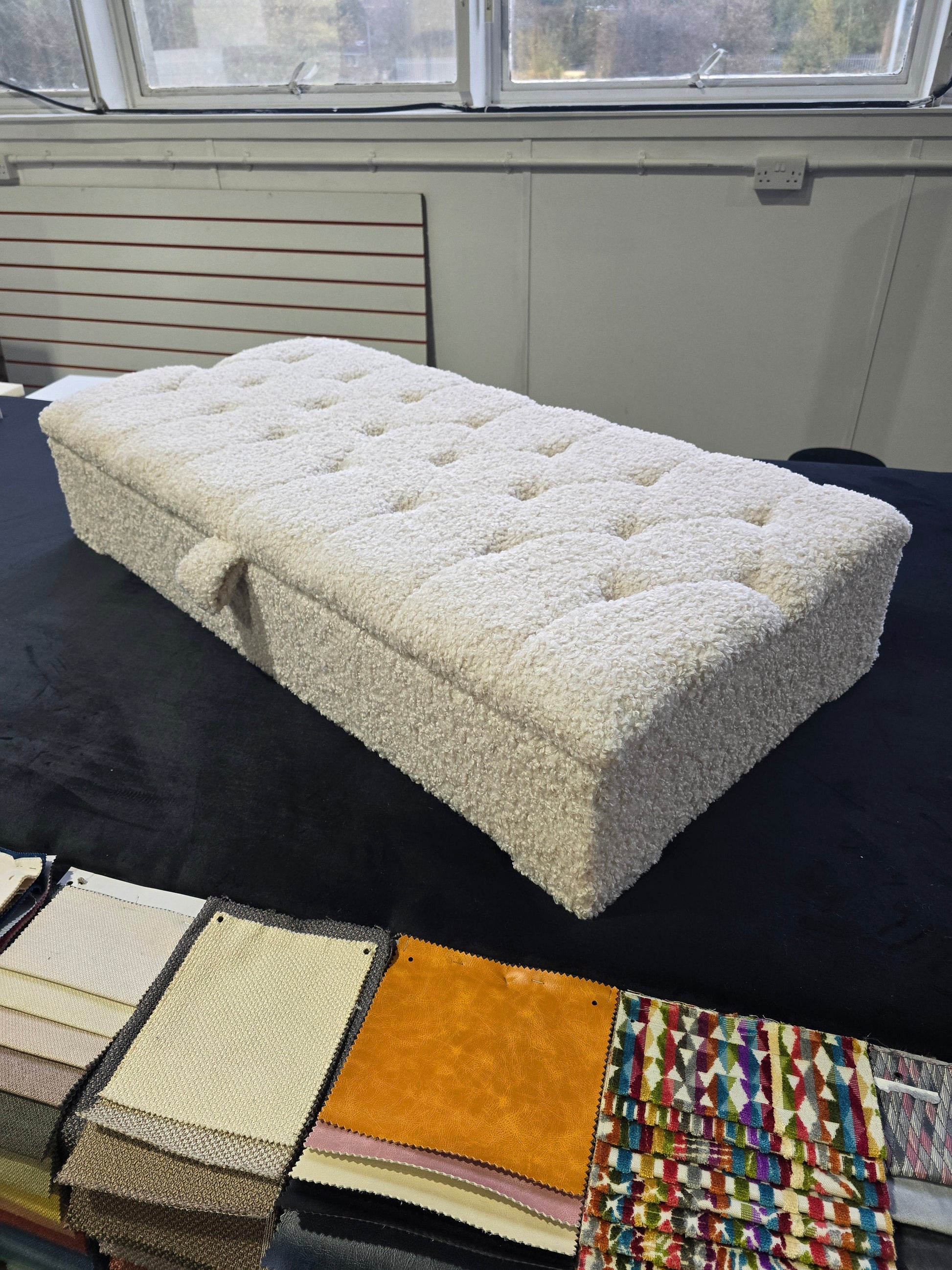 Premium large Teddy Bear Fluffy Creamy White Plain Top Footstool Coffee Table - ISTOOLS