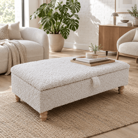 Premium Large Teddy Bear Footstool – Fluffy Creamy White Plush Coffee Table - ISTOOLS